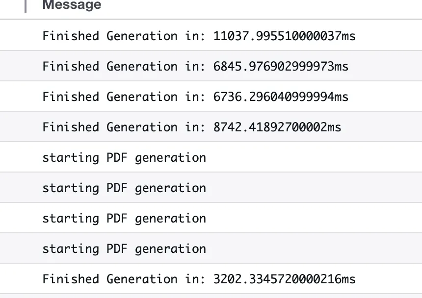 Image of ECS Logs of the performance figures mentioned above